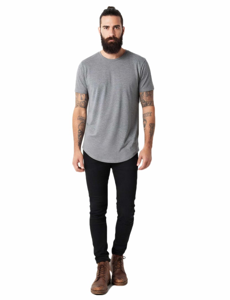 JD Apparel Menâ€™s Hip Hop Longline Tee â€“ Curved Hem Cotton T-Shirt, Heather Grey, 3X-Large - Image 4